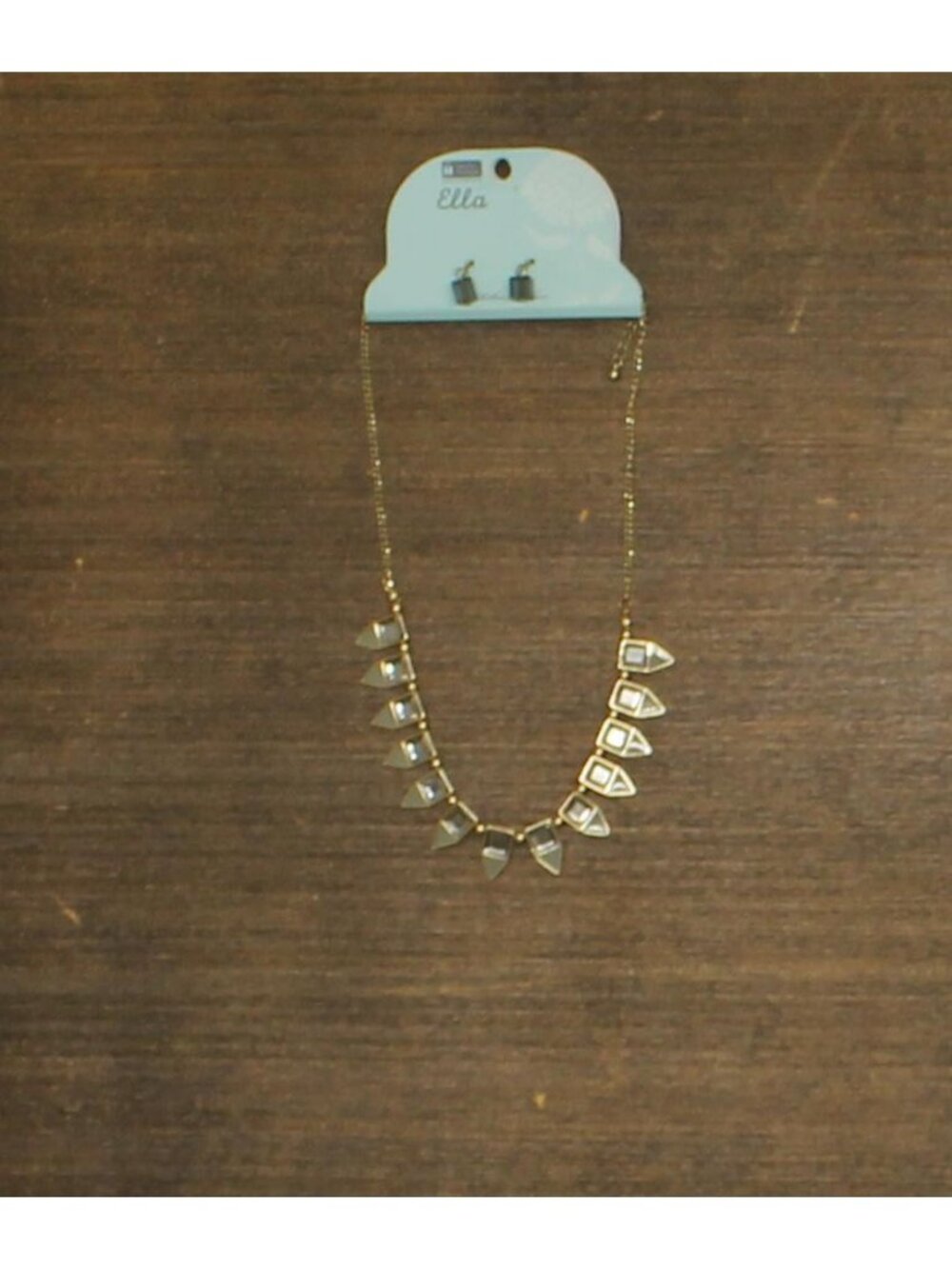 NWT Ella Pendant Dangly Earring Necklace Set Gold / Smoky Gray 18" + 3"